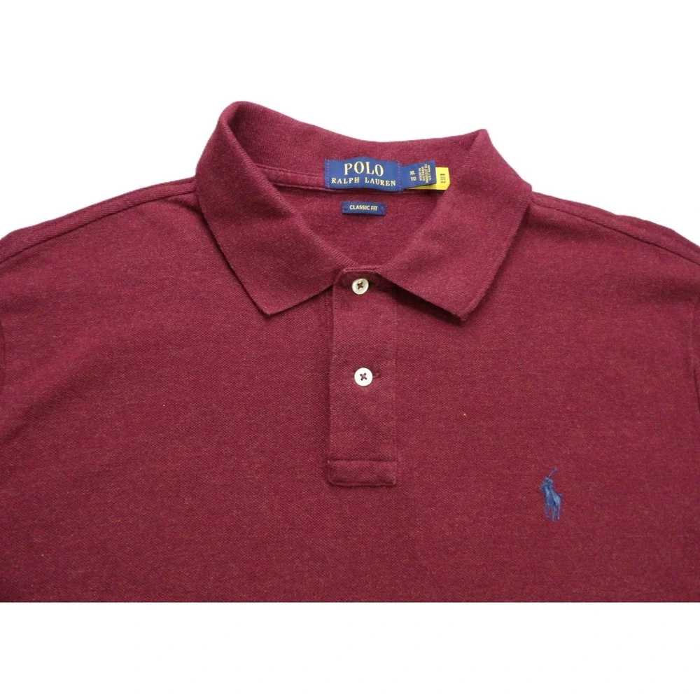 Polo Ralph Lauren Shirt Men XL Classic Fit Solid Cotton Short Sleeve Red Maroon